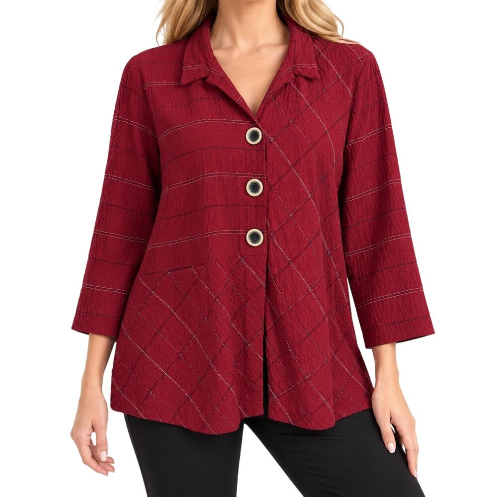 Ali Miles Sz Large Red Unique Wearable Art to Wear Blouse Shirt Top Christmas